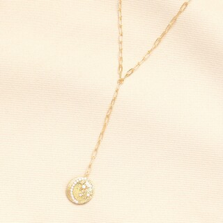 Round Moon and Star Drop Pendant Necklace in Gold