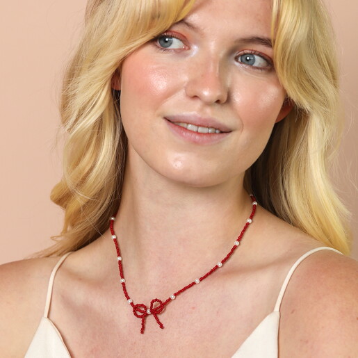 Red and Pearl Beaded Necklace