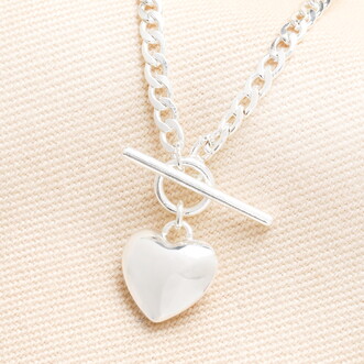 Silver Heart T-Bar Necklace