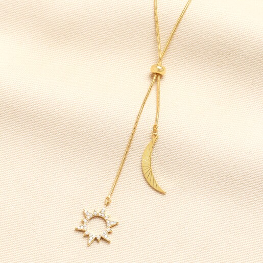 Sun and Moon Drawstring Pendant Necklace in Gold