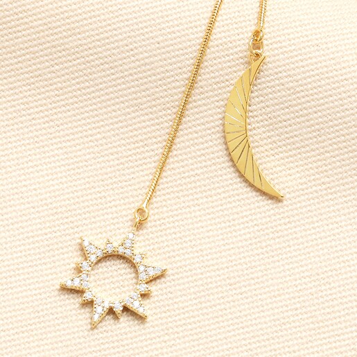 Sun and Moon Drawstring Pendant Necklace in Gold