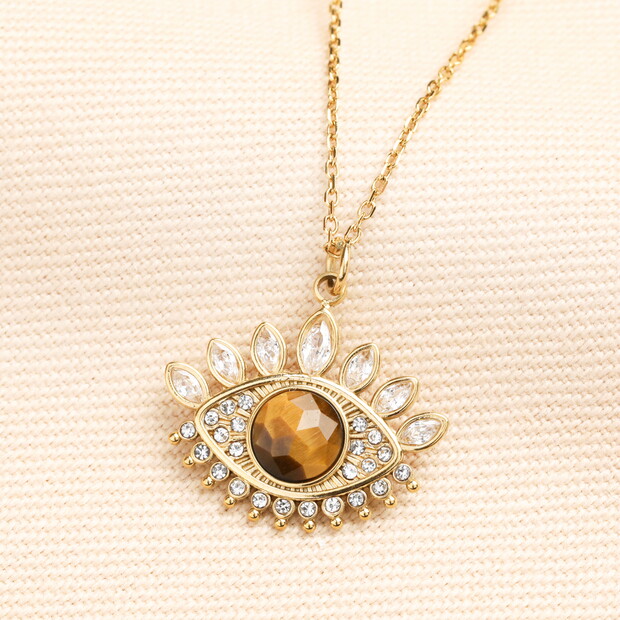Stainless Steel Tiger's Eye Crystal Pendant Necklace in Gold Stainless Steel Tiger's Eye Crystal Pendant Necklace in Gold