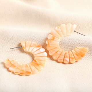Peach Resin Scalloped Edge Hoop Earrings