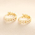 Semi Crystal Leaf Huggie Hoop Earrings in Gold
