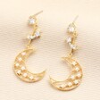 Shooting Star and Moon Drop Earrings in Gold