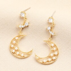 Shooting Star and Moon Drop Earrings in Gold
