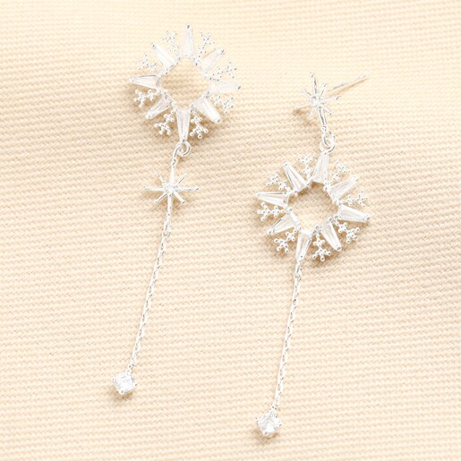 Snowflake and Star Chain Drop Earrings in Silver