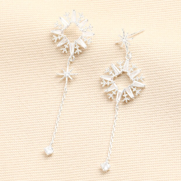 Snowflake and Star Chain Drop Earrings in Silver Snowflake and Star Chain Drop Earrings in Silver