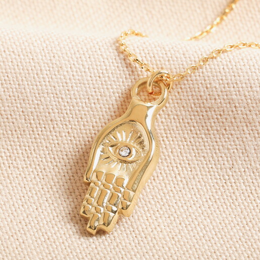 Stainless Steel Hamsa Hand Necklace in Gold