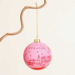 Pink Norwich Sketch Hand Painted Bauble