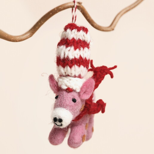Afroart Pig with Striped Hat Felt Decoration
