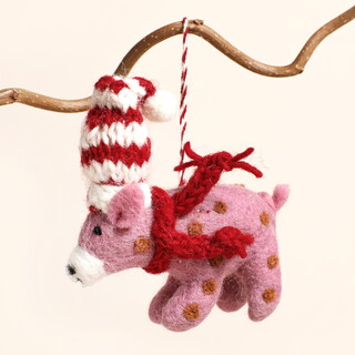Afroart Felt Pig with Striped Hat Hanging Decoration