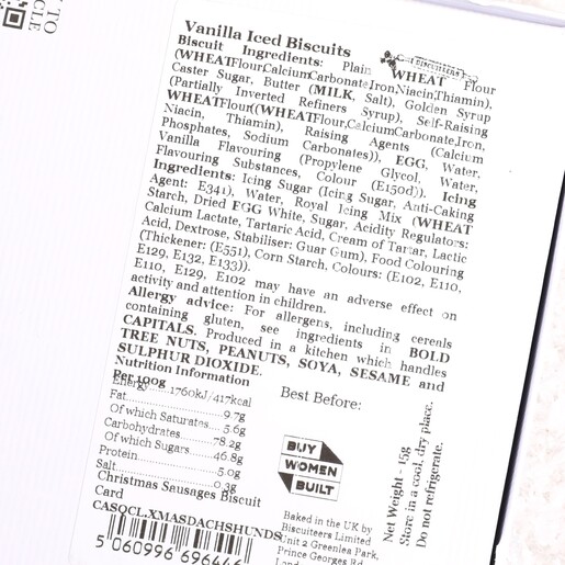 Biscuiteers Christmas Sausages Small Letterbox Biscuits Ingredients