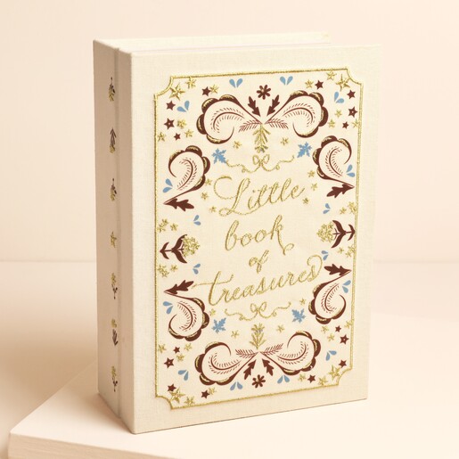 Novel 'Book of Treasures' Linen Jewellery Box in Cream