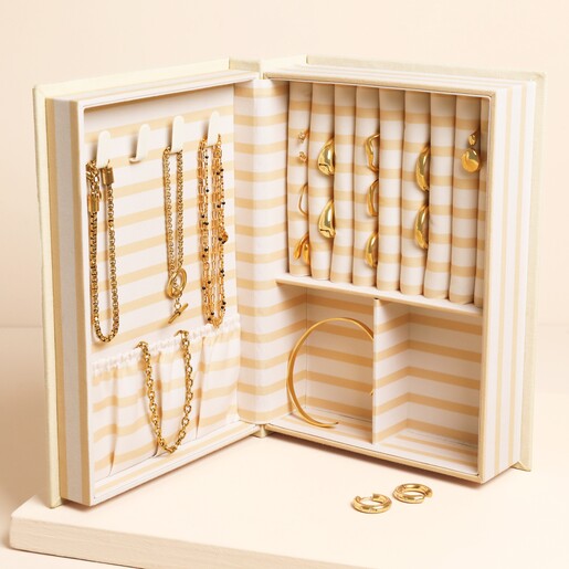 Open Novel 'Book of Treasures' Linen Jewellery Box in Cream