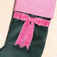 Bow detail on Green and Pink Velvet Bow Stocking