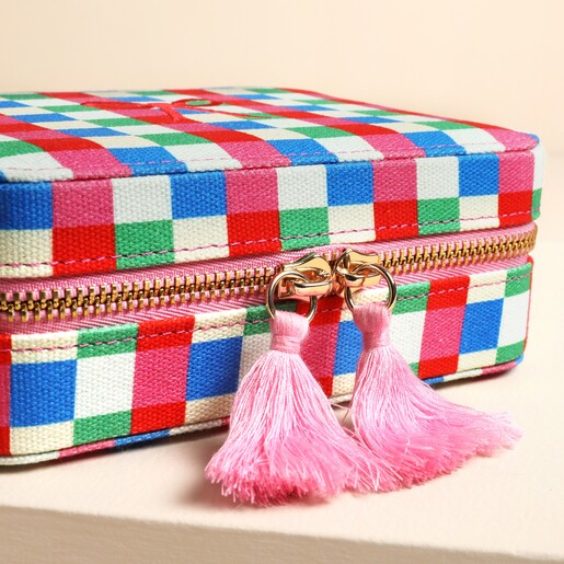 Front view of box with tassels