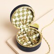 Inner view of Navy Narwhal Spirit Animal Velvet Round Travel Jewellery Case