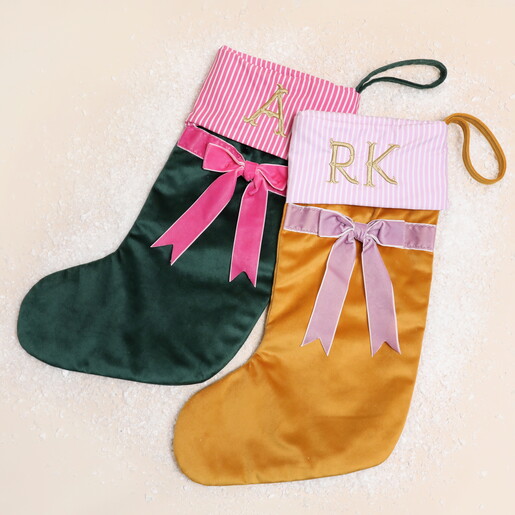 Two options Personalised Initial Velvet Bow Stocking in two colours