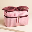 Personalised Large Pink And Burgundy Velvet Bow Vanity Makeup Bag front of bag