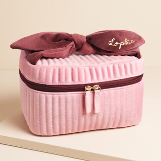 Personalised Large Pink And Burgundy Velvet Bow Vanity Makeup Bag