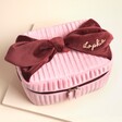 Top of Personalised Large Pink And Burgundy Velvet Bow Vanity Makeup Bag