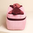 Top of Personalised Large Pink And Burgundy Velvet Bow Vanity Makeup Bag