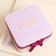 Personalised Lilac Velvet Square Travel Jewellery Case
