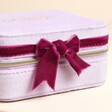 Close Up of Personalised Lilac Velvet Square Travel Jewellery Case
