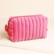 Back of Personalised Pink and Red Velvet Bow Makeup Bag