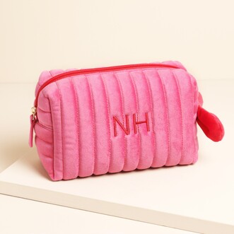 Personalised Pink and Red Velvet Bow Makeup Bag