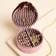 Pink and Burgundy Velvet Bow Mini Round Jewellery Case opened