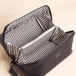Personalised Men's Vegan Leather Wide Opening Wash Bag in Black