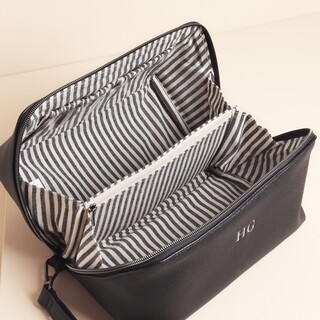 Personalised Men's Vegan Leather Wide Opening Wash Bag in Black