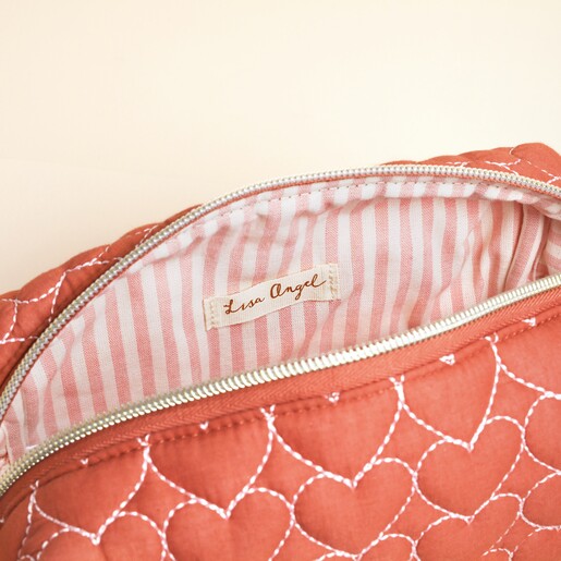 Inside Rust Linen Heart Embroidered Makeup Bag