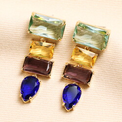 Big Metal London Blue Statement Glass Drop Earrings in Gold