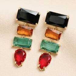 Big Metal London Red Statement Glass Drop Earrings in Gold