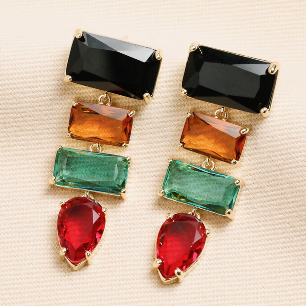 Big Metal London Red Statement Glass Drop Earrings in Gold