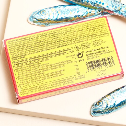 Sardines arranged outside of packing with dietary information