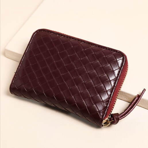 Burgundy Braided Zip Around Purse 