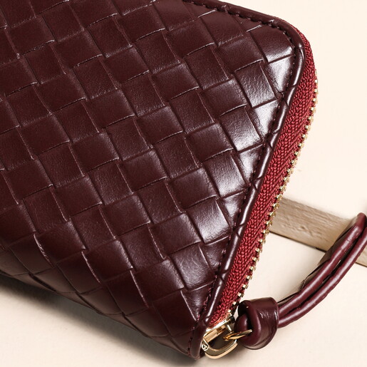 Burgundy Braided Zip Around Purse 
