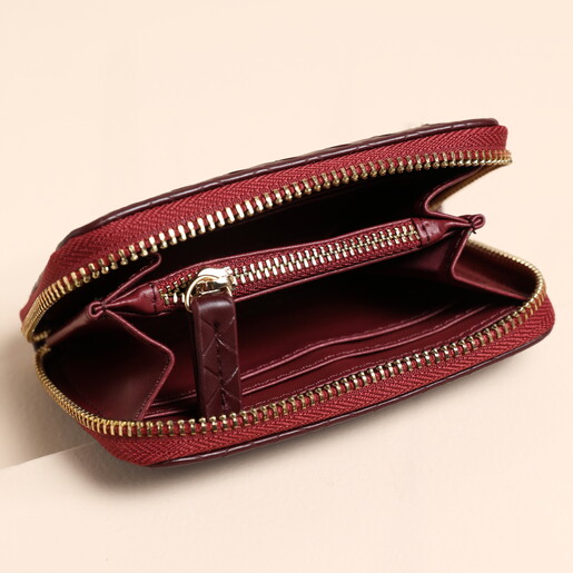 Burgundy Braided Zip Around Purse 