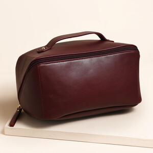 Burgundy Open Flat Rectangular Makeup Bag