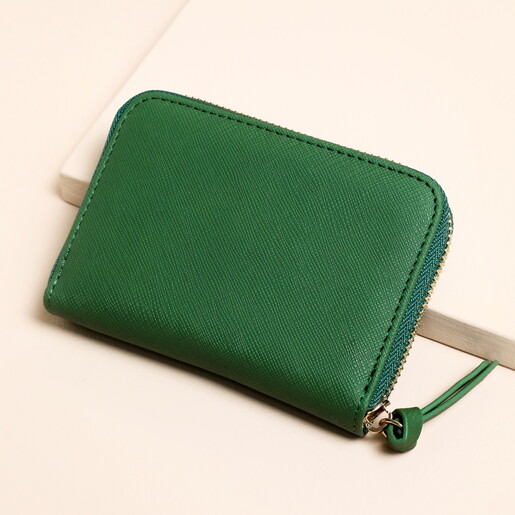Vegan Leather Zip Around Purse in Green