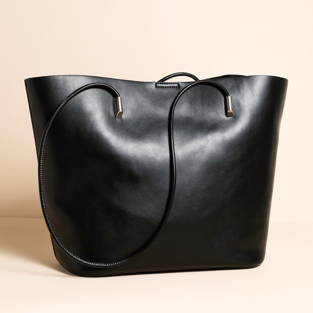 Black Vegan Leather Over Shoulder Tote Bag and Pouch Black Vegan Leather Over Shoulder Tote Bag and Pouch