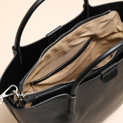 Close Up of Insert Inside Black Vegan Leather Grab Handbag