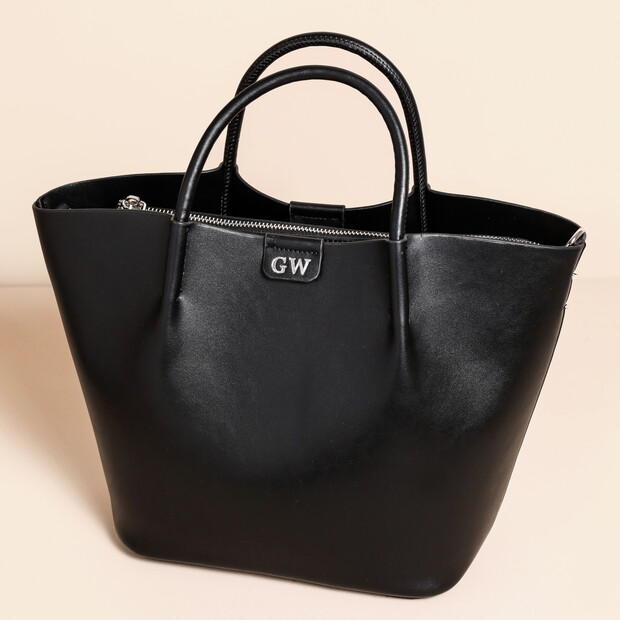 Personalised Black Vegan Leather Grab Handbag