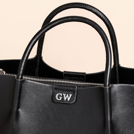 Personalised Black Vegan Leather Grab Handbag