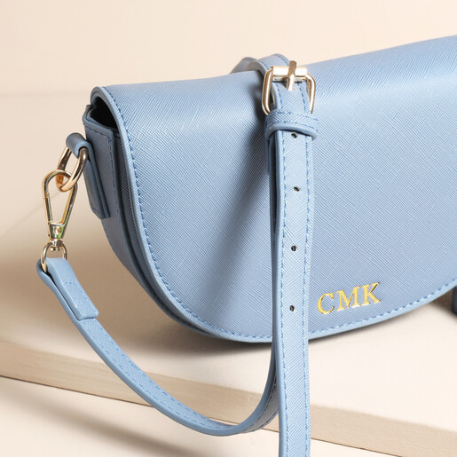 Blue Personalised Vegan Leather Half Moon Crossbody Bag