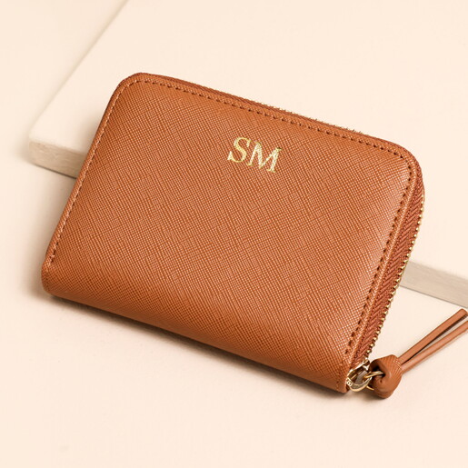 Personalised Zip Around Purse in tan